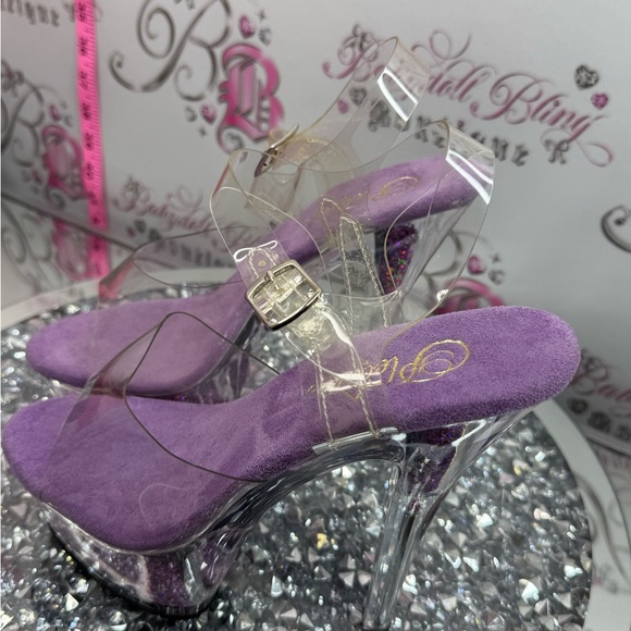 Pleaser heels Lavender Glitter Platform Heels Clear Straps kiss multi glitter - Picture 10 of 16